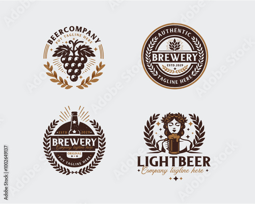 Set bundle vintage brewery beer bar logo for business company