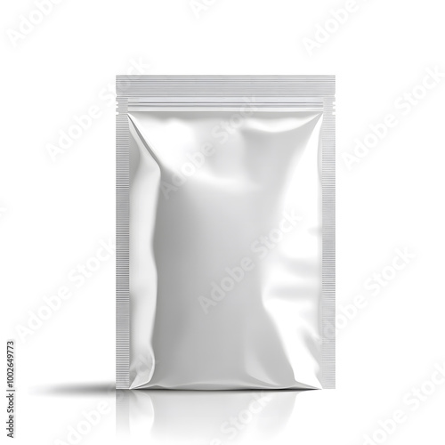 Blank Silver Foil Pouch Packaging Mockup on a White Background