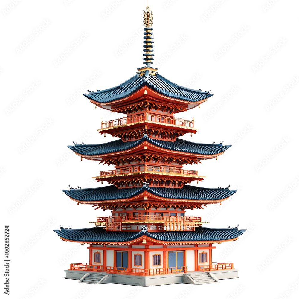 Colorful pagoda structure on white isolated background. transparent background Colorful pagoda structure on white isolated background. transparent background