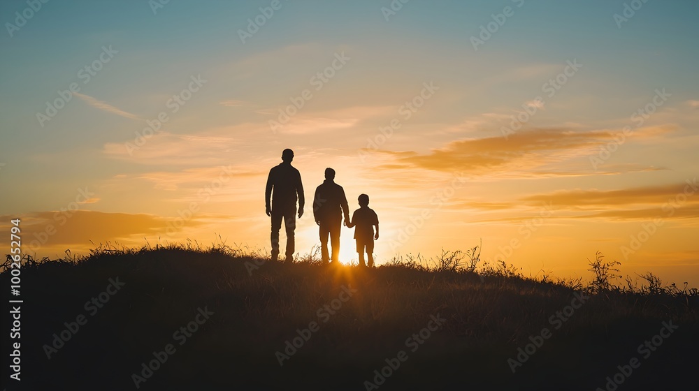 custom made wallpaper toronto digitalSilhouetted Family Strolling on Hilltop with Glowing Sunset Horizon