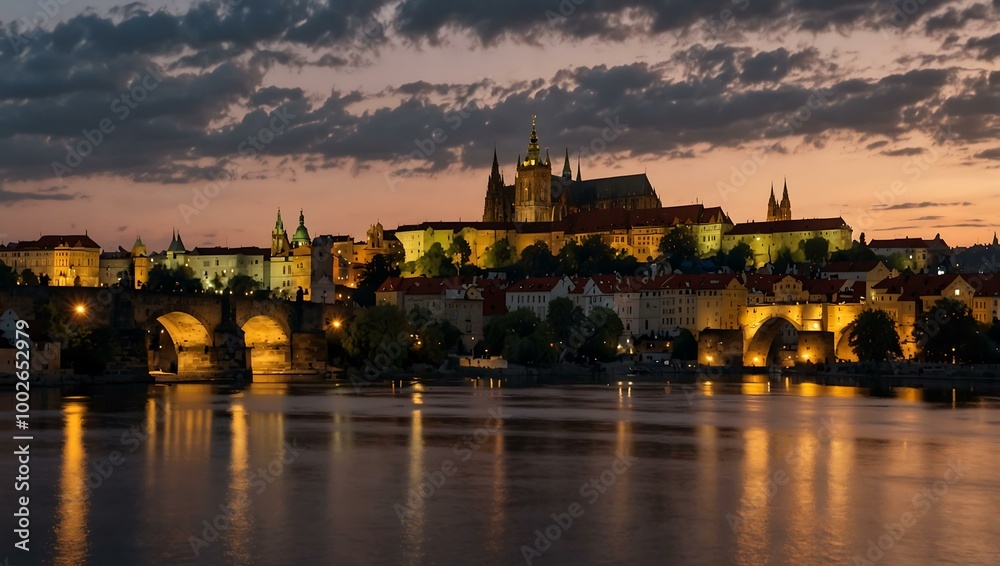 Time lapse of Prague Castle and Charles Bridge during sunset. Time lapse of Prague Castle and Charles Bridge during sunset.