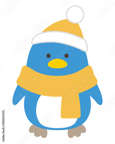 冬のペンギンのベクターイラスト。クリスマス、帽子、マフラー、鳥