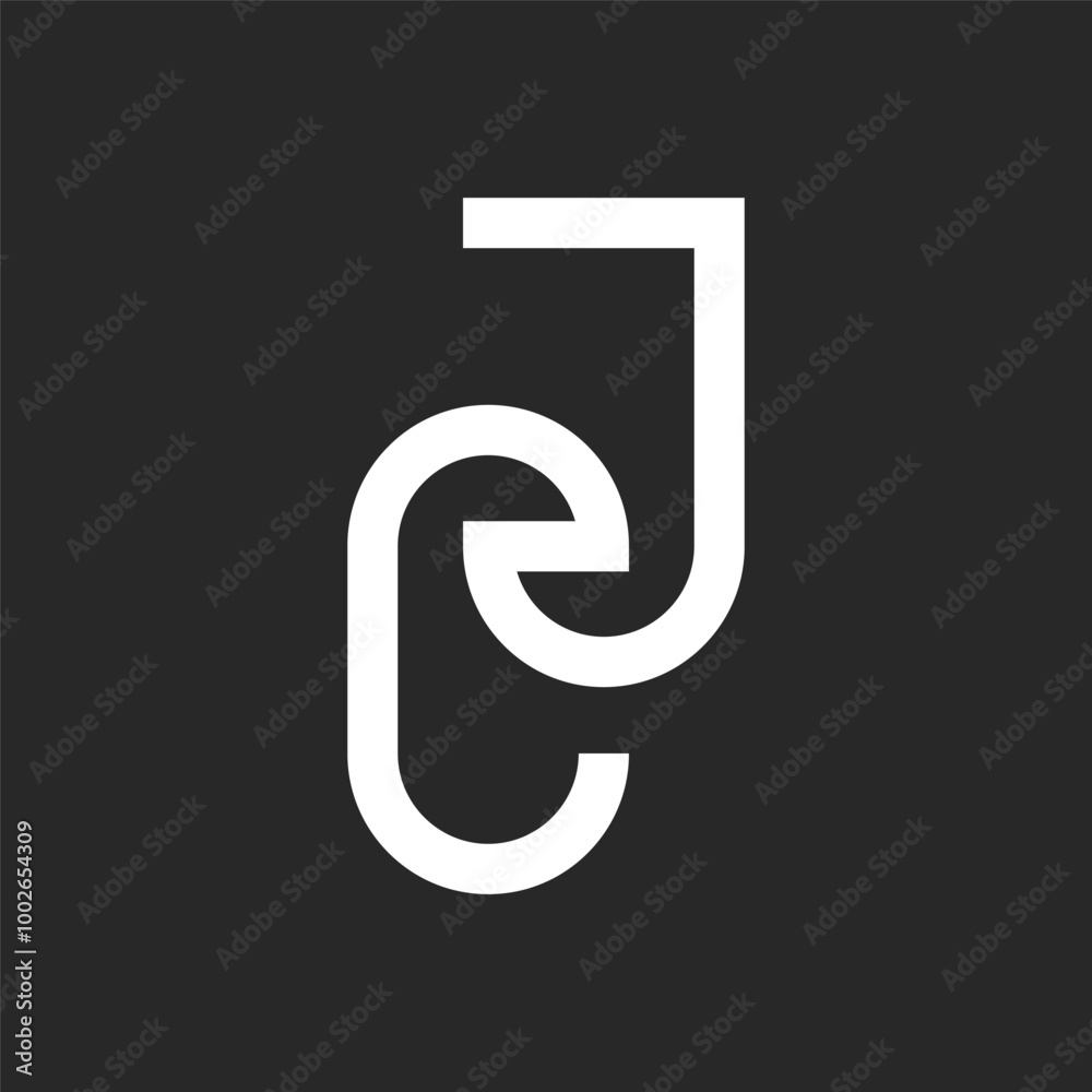 Elegant initials JC or CJ monogram logo linear design with stylish monoline minimal style, linked two letter C and J, black and white identity logotype aesthetic graphic on a dark background. Elegant initials JC or CJ monogram logo linear design with stylish monoline minimal style, linked two letter C and J, black and white identity logotype aesthetic graphic on a dark background.