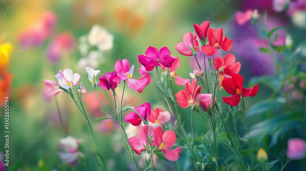 Colorful blooming flowers in a vibrant garden during springtime showcasing various shades and species Colorful blooming flowers in a vibrant garden during springtime showcasing various shades and species