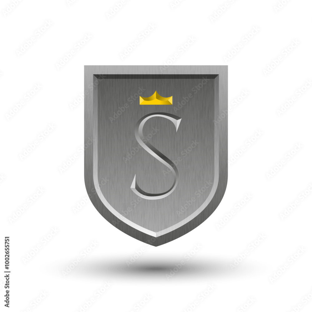 Royal metallic shield logo with elegant letter s monogram and golden ...
