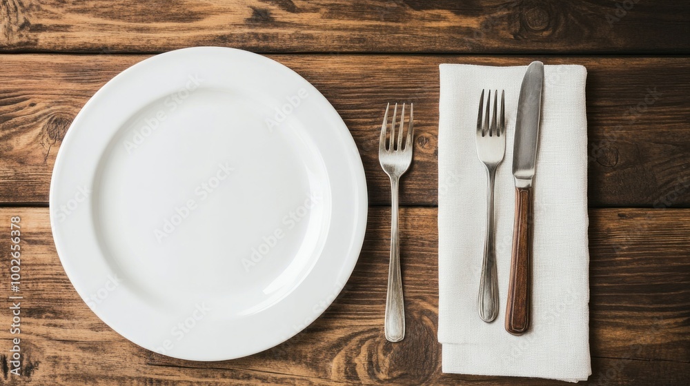 Simple Table Setting with White Plate and Silverware Simple Table Setting with White Plate and Silverware