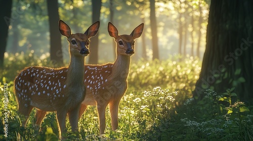 A majestic deer with antlers stands confidently amidst rocky surroundings in a serene forest, showcasing nature's beauty in a peaceful moment