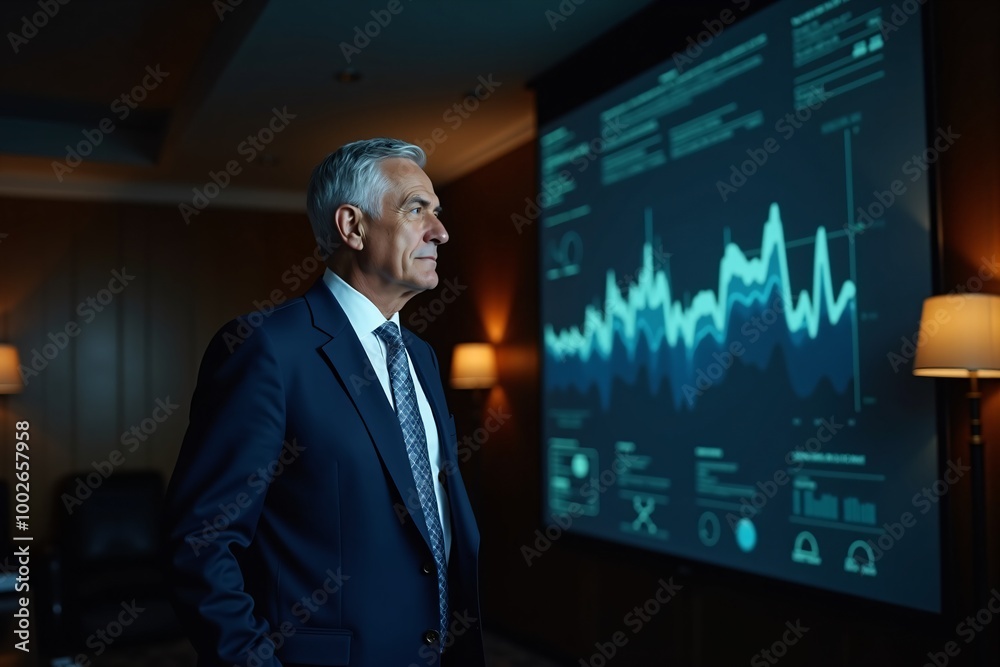 Senior Executive Studying Business Analytics in Boardroom Senior Executive Studying Business Analytics in Boardroom