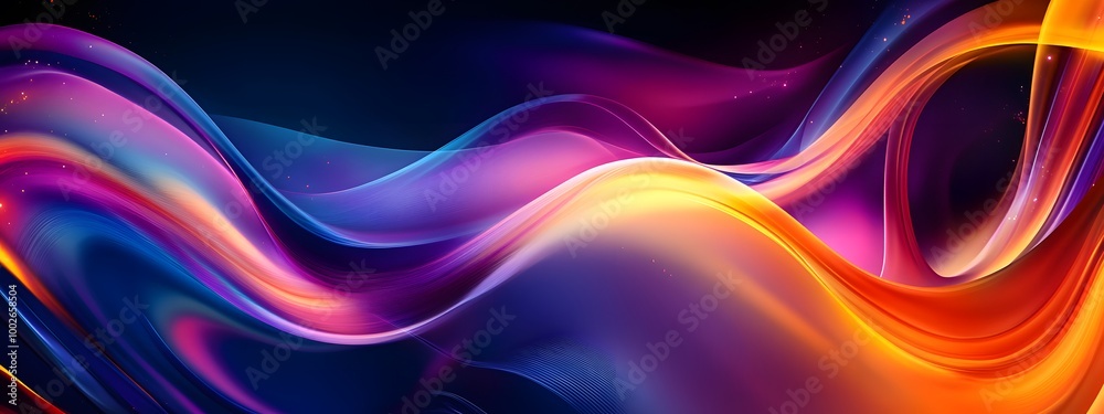 Colorful fluid shapes on a dark background, with glowing edges, flowing and elegant composition Colorful fluid shapes on a dark background, with glowing edges, flowing and elegant composition