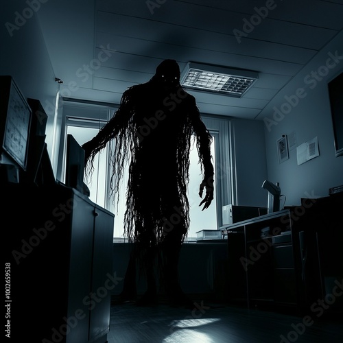 Scary monster in a dark office