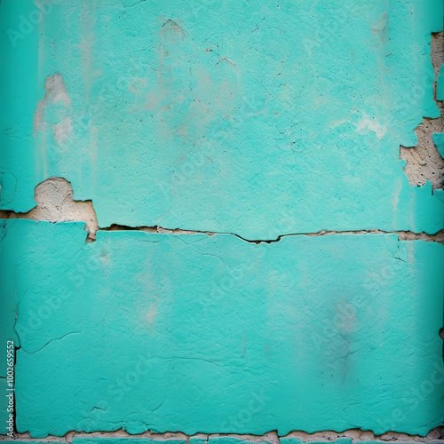 Turquoise Block Structure | Faded Layers with Cracks | Minimalist Architectural Detail | Worn Aqua Hues | Subtle Distress Look