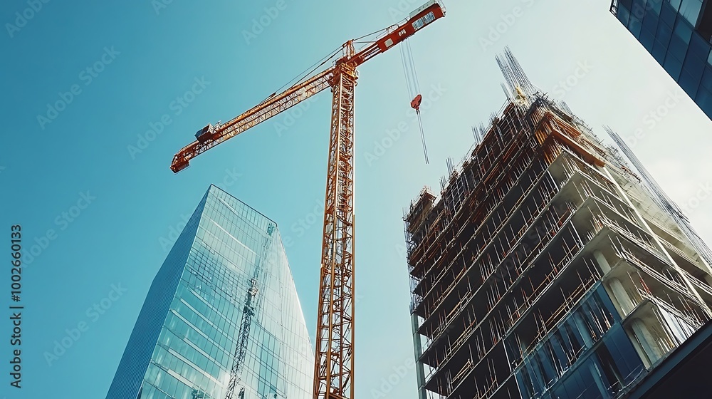 Fototapeta premium Construction Crane and Buildings in a Modern City