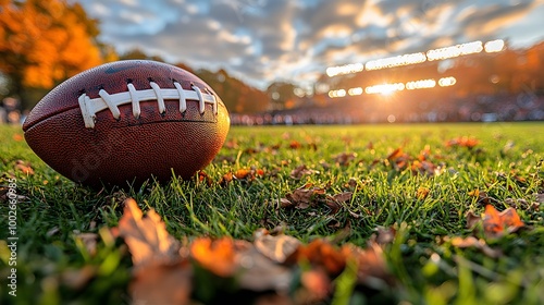 Football game played under stadium lights on a cold autumn night photo