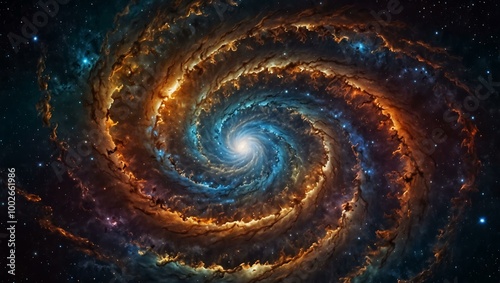 Vibrant cosmic spiral in outer space.