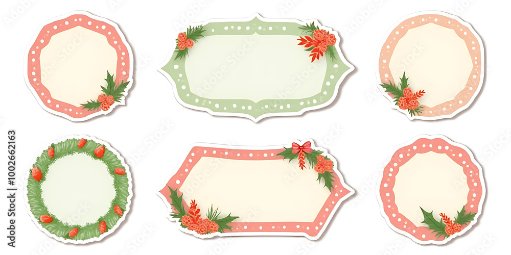 6 stickers for Christmas, various shapes, blank space for writing, holiday designs, cheerful colors_00001_ 6 stickers for Christmas, various shapes, blank space for writing, holiday designs, cheerful colors_00001_