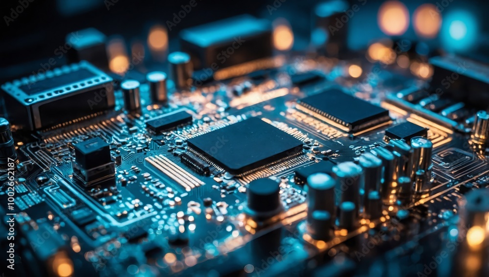 IT. Information technology concept. Motherboard integrated circuit and tech icons illustrtion. Futuristic bakground IT. Information technology concept. Motherboard integrated circuit and tech icons illustrtion. Futuristic bakground