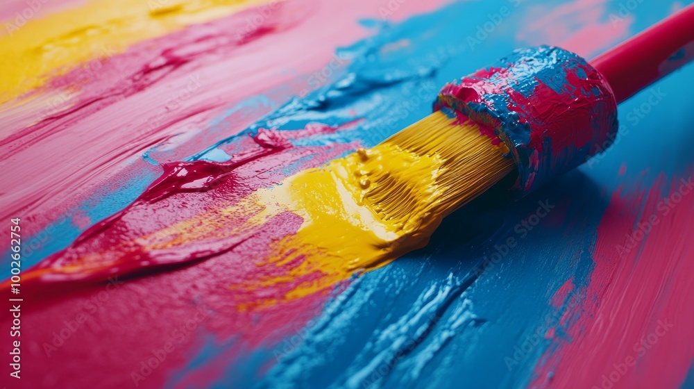 Close-up of paintbrush with vibrant strokes Close-up of paintbrush with vibrant strokes