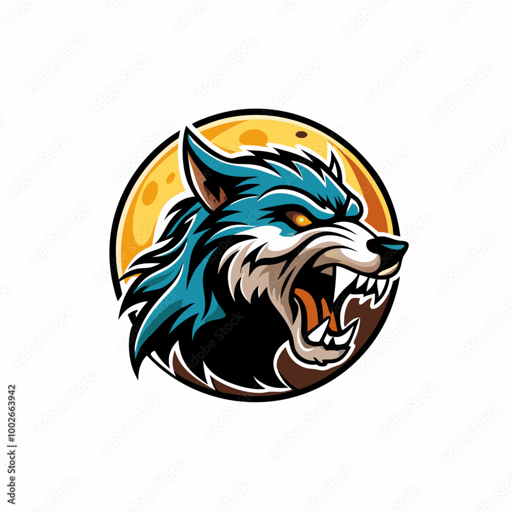 Obraz premium A friendly werewolf with a warm smile howls at a full moon, surrounded by a serene forest landscape.