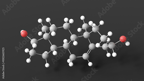 androstenediol molecule 3d, molecular structure, ball and stick model, structural chemical formula endogenous androgen photo