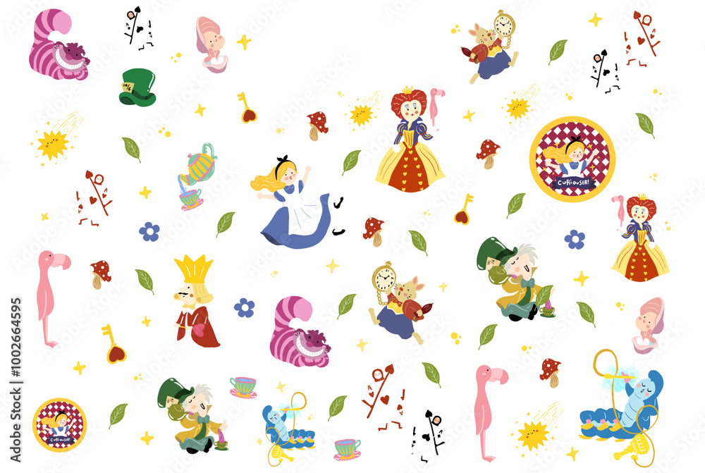Obraz premium Alice in wonderland pattern illustration