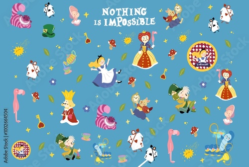 Alice in wonderland pattern illustration