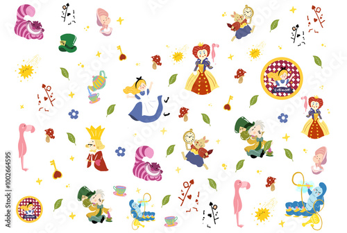 Alice in wonderland pattern illustration