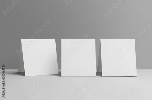 Three Blank Tent Cards on Gray Background