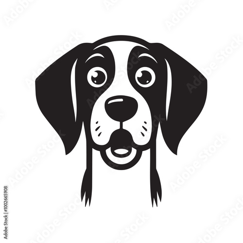 English Foxhound Dog Face Clipart Design - Dog Face Logo - English Foxhound Vector illustration in black and white
