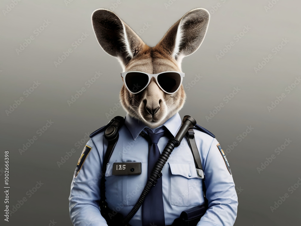 mammal animal kangaroo dressed as a police rescuer uniform AI generated mammal animal kangaroo dressed as a police rescuer uniform AI generated