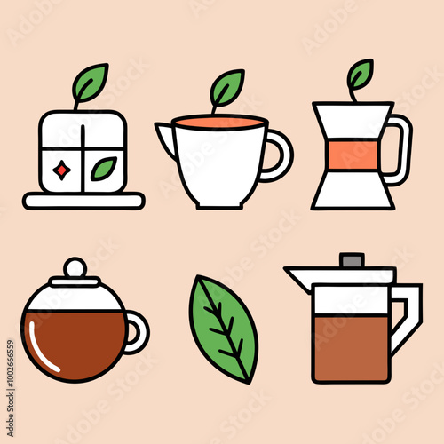 A set of stylish hand-drawn coffee and tea icons.