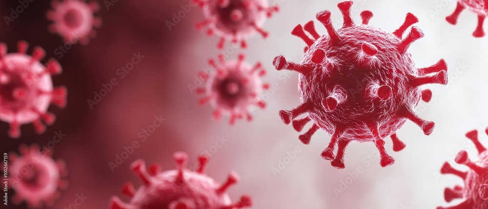 Mutated virus strain floating in liquid under a microscope, displaying genetic complexity Mutated virus strain floating in liquid under a microscope, displaying genetic complexity