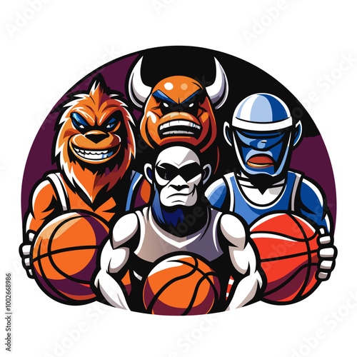 A diverse group of sports team mascots standing together in a fun and energetic pose.