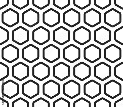 Abstract background with geometric mosaic shapes. Bold rounded hexagon cells with padding. Large hexagon shapes. Seamless tileable vector illustration.