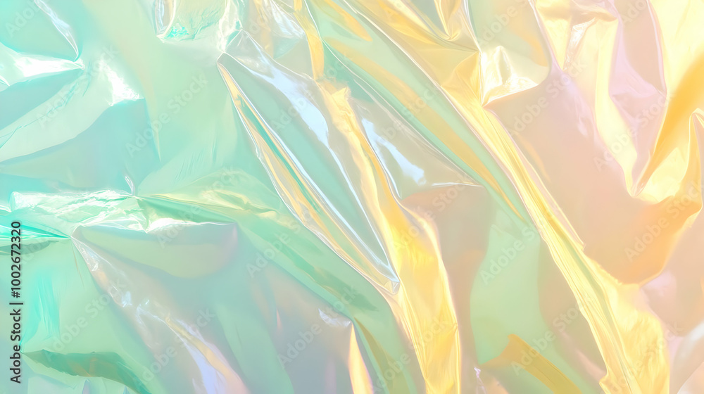 Fototapeta premium Iridescent Holographic Background a pastel green to yellow gradient