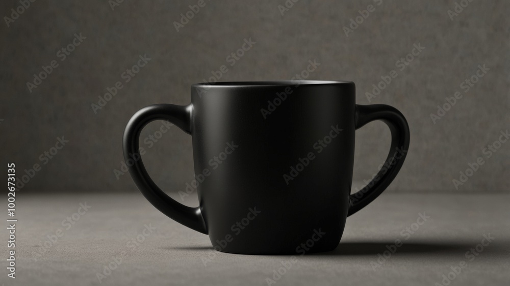 A mockup of a single plain black mug on a neutral background A mockup of a single plain black mug on a neutral background