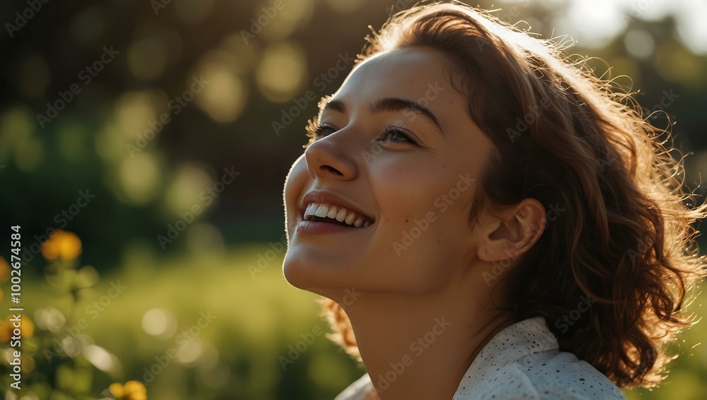 Woman enjoying the sunlight, exuding positivity Woman enjoying the sunlight, exuding positivity