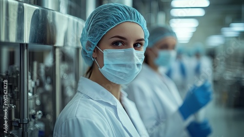 Female scientist wearing protective gear working in a laboratory environment