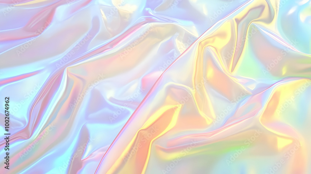 Fototapeta premium Iridescent Holographic Background a pastel silver to yellow gradient