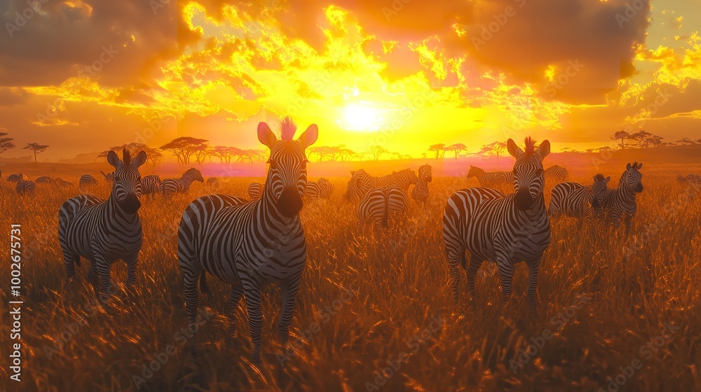 Fototapeta premium Zebras in Sunset