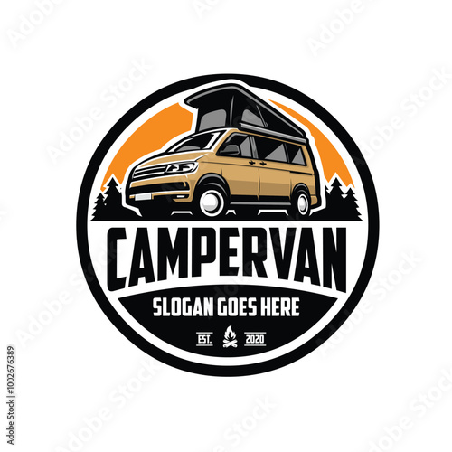 Campervan Caravan RV Motorhome Emblem Vector Isolated. Best for Camping Logo Design