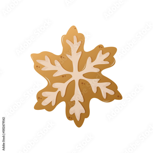 Gingerbread Cookies, Cartoon Sweets in Shape of snowflake. Isolated illustration for card, postcard, cover. EPS 10