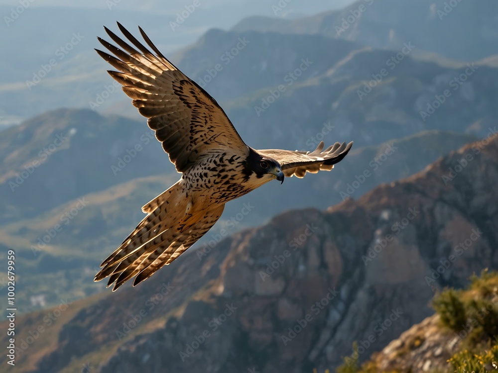 Young falcon soaring majestically against cliffside backdrops. Young falcon soaring majestically against cliffside backdrops.