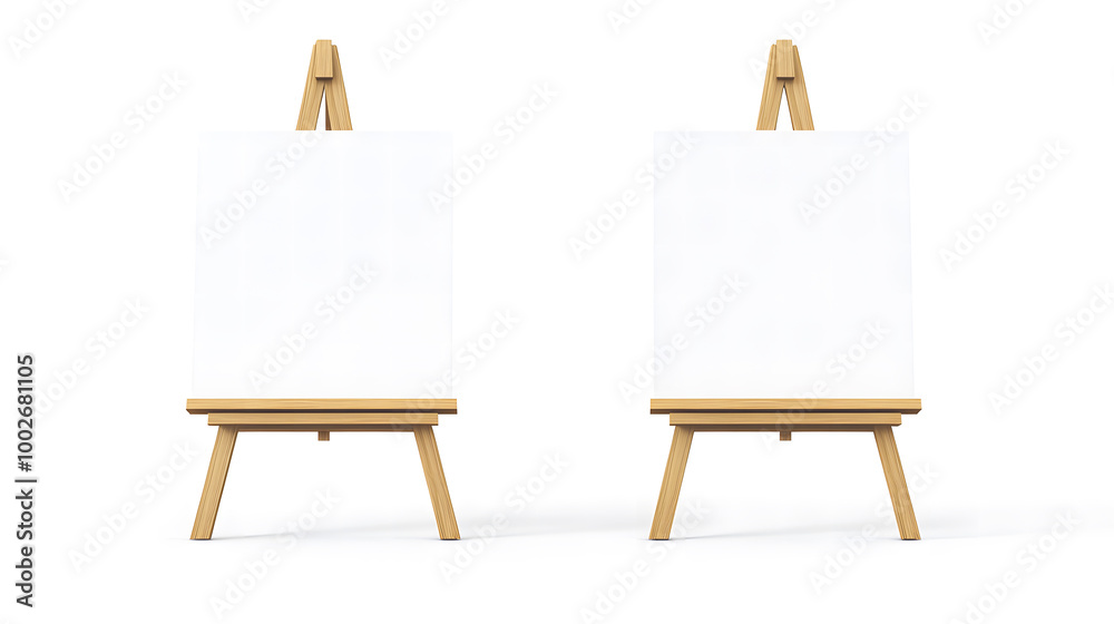 Two Wooden Easels with Blank Canvases in a Minimalist Setting Two Wooden Easels with Blank Canvases in a Minimalist Setting