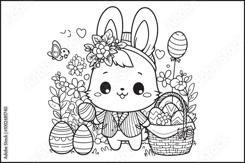Easter Bunny and Egg Silhouette Vector Art