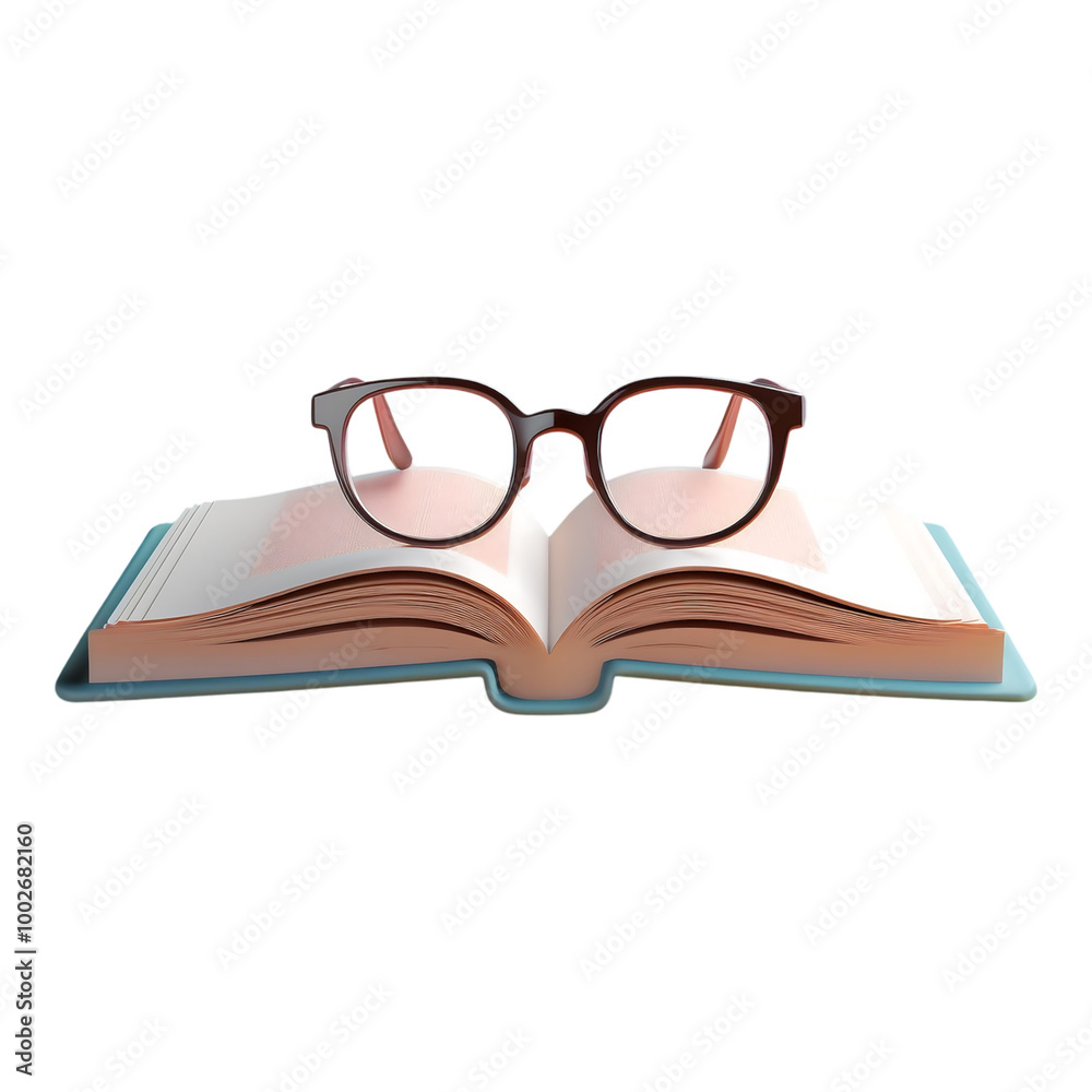 Study Essentials: Glasses and Open Book Transparent Background