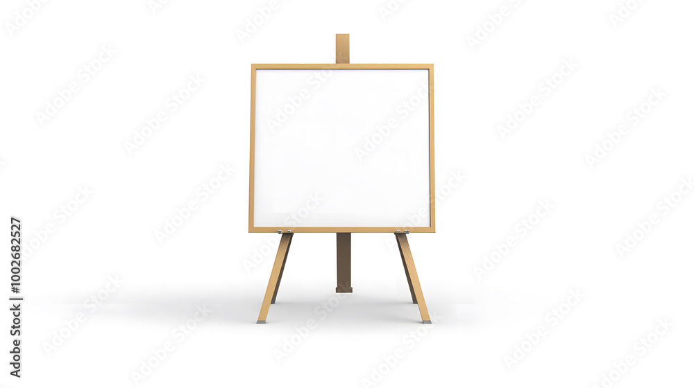 Blank Wooden Easel with White Canvas on Minimalist Background Blank Wooden Easel with White Canvas on Minimalist Background