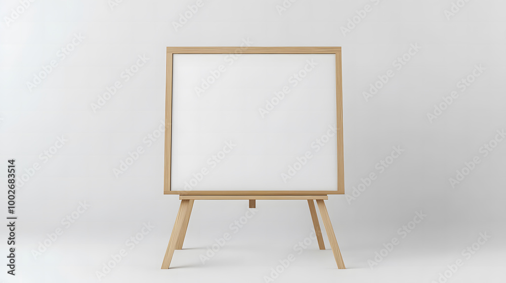 Blank Wooden Easel with White Canvas on Minimalist Background Blank Wooden Easel with White Canvas on Minimalist Background
