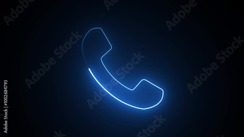 Neon glowing cyan color telephone icon on black background animation