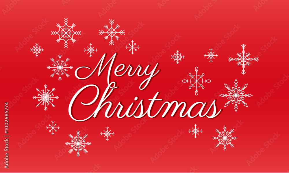 Red Merry Christmas Card with White Snowflakes and Script Font