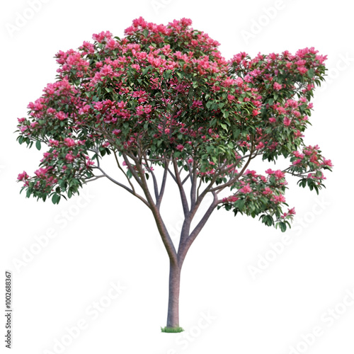 Front view minimalistic of an isolated Silk Floss tree on white and transparent background. PNG cutout.